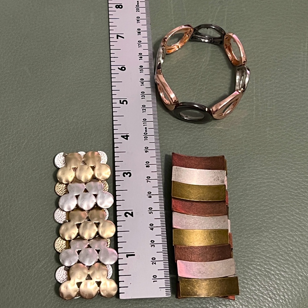 3 Bracelets - Gold, Silver, Pewter